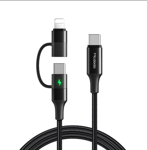 Mcdodo CA-712 2-in-1 60W Type-C to Lightning + Type-C Fast Charging Data Cable With Led Function -1.2m