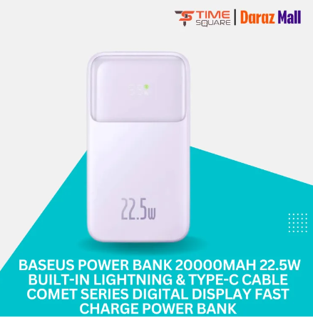 Baseus Power Bank 20000mAh 22.5W Built-in Lightning & Type-C Cable Comet Series Digital Display Fast Charge Power Bank