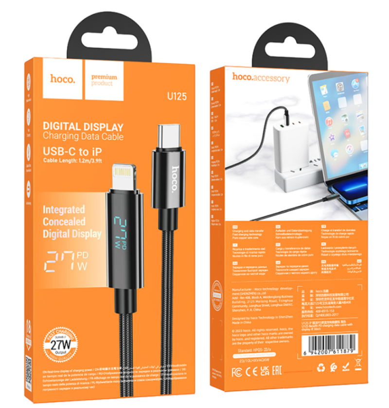 Hoco U125 Benefit Type-C to Lightning 27W Fast Charging Data Cable With Display