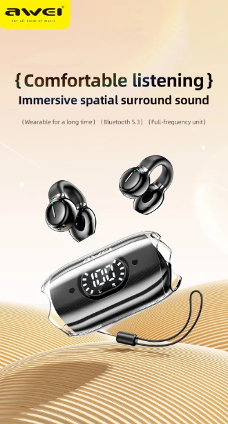 AWEI TZ7 Wireless Earbuds Headphones Digital Bluetooth HIFI LED Clip-on Sport AU