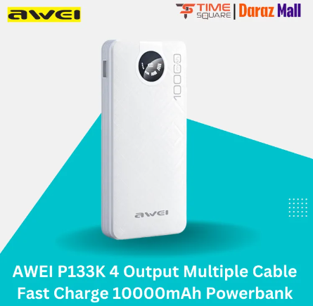 AWEI P133K Multiple Output 10000mAh Power Bank with 4 Self Contained Cables 2A/10W Output