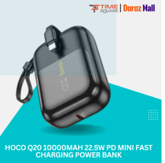 Hoco Q20 10000mAh 22.5W PD Mini Fast Charging Power Bank with Built in Cable