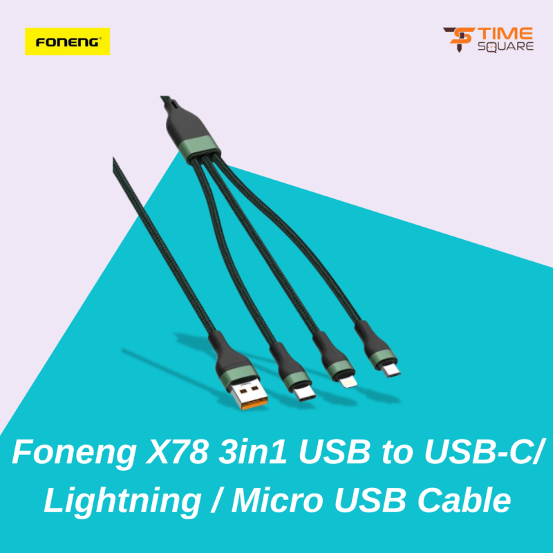Foneng X78 3in1 USB to USB-C / Lightning / Micro USB Cable, 66W, 1.2m
