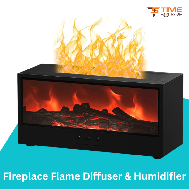 Fireplace Humidifier - 150ml Mini Fireplace Diffuser, Fireplace Oil Diffuser for Home Office, 7 Colors Light Flame Aroma Diffuser with Remote Control, Auto Off & Timer (Black)